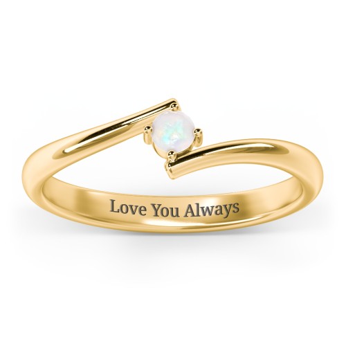 Birthstone Bypass Ring – 18K Gold Plated Silver with Opal