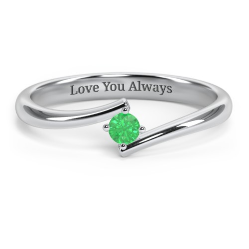 Birthstone Bypass Ring – Sterling Silver with Emerald