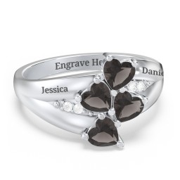 Multi-Heart Split-Band Ring in 925 Sterling Silver with Smokey Quartz
