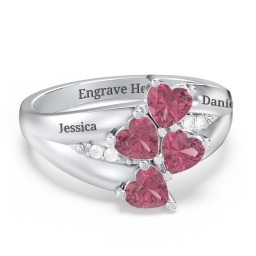 Multi-Heart Split-Band Ring in 925 Sterling Silver with Pink Tourmaline