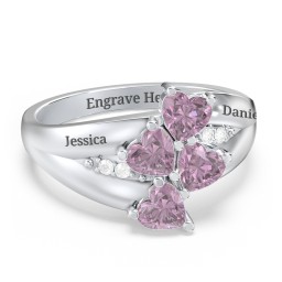 Multi-Heart Split-Band Ring in 925 Sterling Silver with Alexandrite