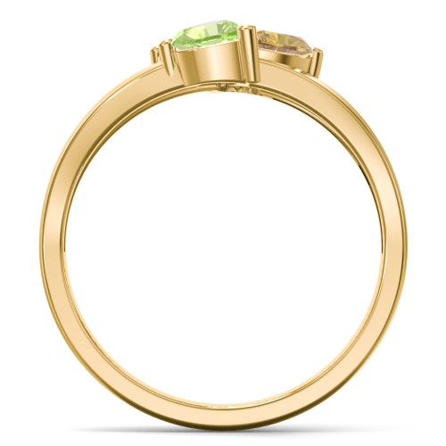 Multi-Heart Split-Band Ring – 10K Yellow Gold with Amethyst, Blue Topaz, Citrine, Peridot, and Cubic Zirconia