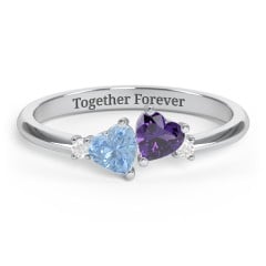 Pair of Hearts Gemstone Promise Ring with Accent Stones
