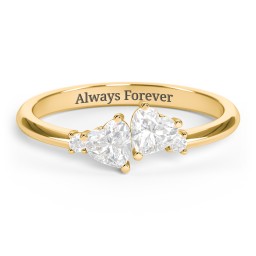Pair of Hearts Gemstone Promise Ring with Accent Stones in 18K Gold Plated Silver with Diamond