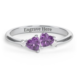 Pair of Hearts Gemstone Promise Ring with Accent Stones