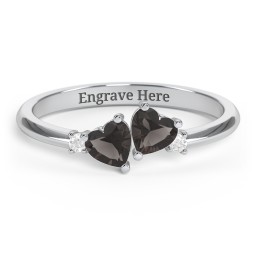 Pair of Hearts Gemstone Promise Ring with Accent Stones
