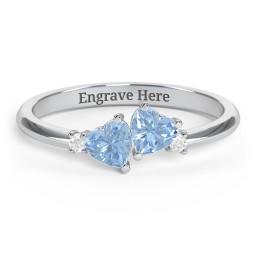 Pair of Hearts Gemstone Promise Ring with Accent Stones