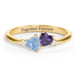 Pair of Hearts Gemstone Promise Ring with Accent Stones