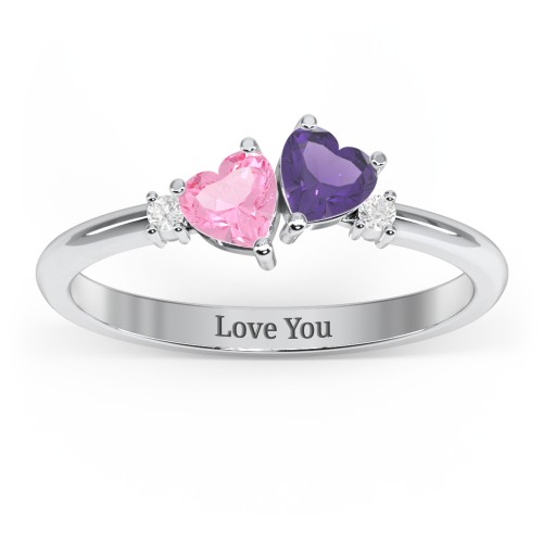 Pair of Hearts Gemstone Promise Ring with Accent Stones