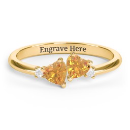 Pair of Hearts Gemstone Promise Ring with Accent Stones in 18K Gold Plated Silver with Citrine and White Premium Zirconia