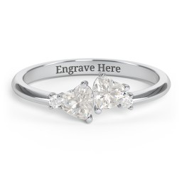 Pair of Hearts Gemstone Promise Ring with Accent Stones in 925 Sterling Silver with Cubic Zirconia and White Premium Zirconia
