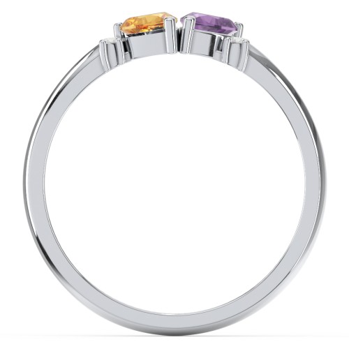 Pair of Hearts Gemstone Promise Ring with Accent Stones – Sterling Silver with Citrine, Amethyst, and White Premium Zirconia