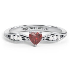Heart Gemstone Promise Ring with Trio Set Accent Stones