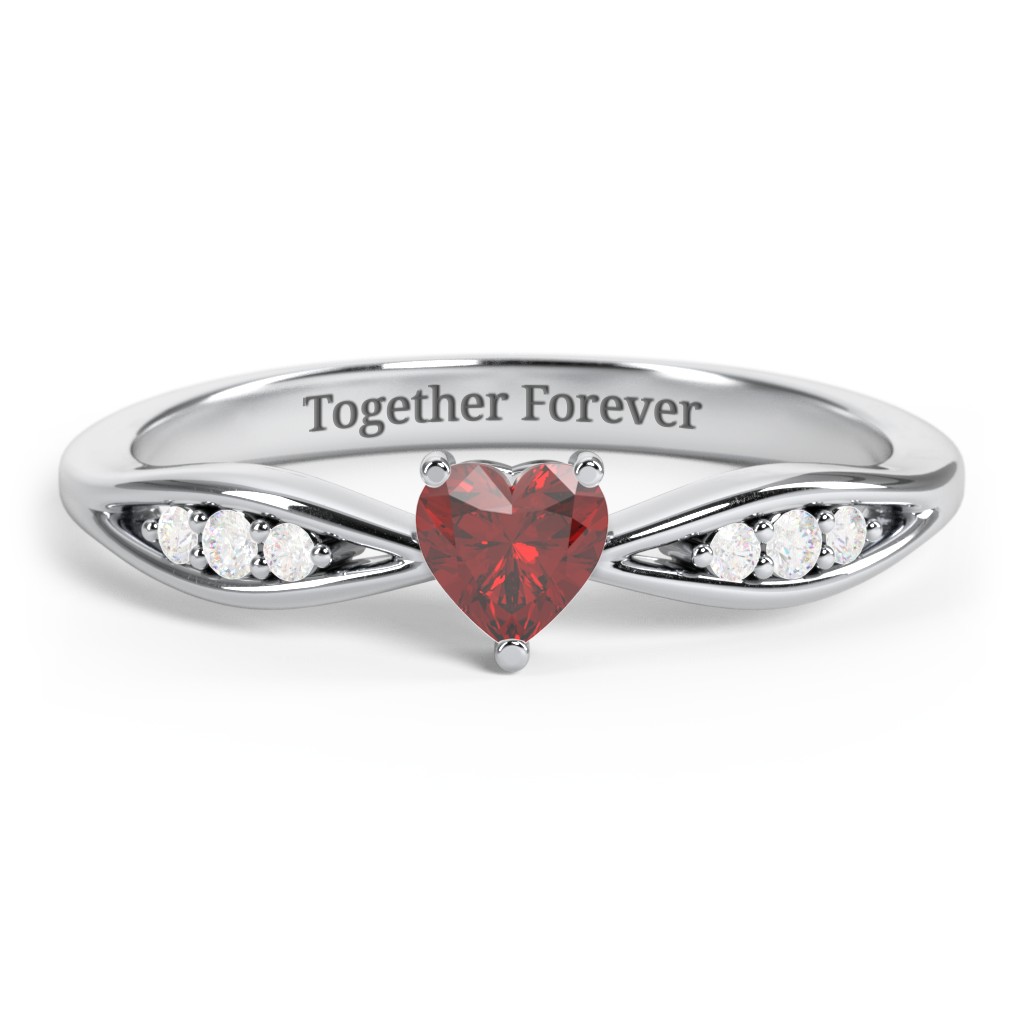 Promise Rings Inset Stone Sterling Silver Heart Gemstone Promise Ring with Trio Set Accent Stones ...
