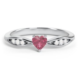Heart Gemstone Promise Ring with Trio Set Accent Stones