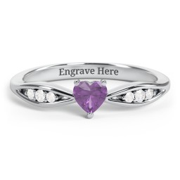 Heart Gemstone Promise Ring with Trio Set Accent Stones
