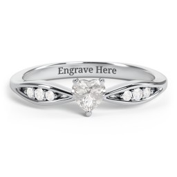 Heart Gemstone Promise Ring with Trio Set Accent Stones
