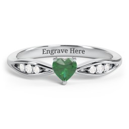 Heart Gemstone Promise Ring with Trio Set Accent Stones