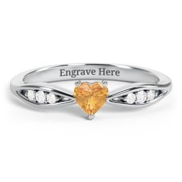 Heart Gemstone Promise Ring with Trio Set Accent Stones