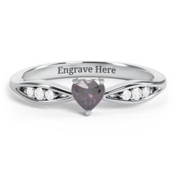 Heart Gemstone Promise Ring with Trio Set Accent Stones