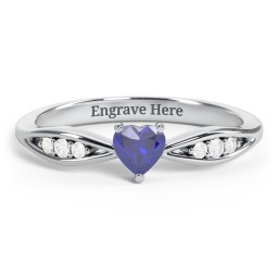 Heart Gemstone Promise Ring with Trio Set Accent Stones
