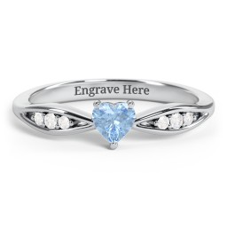 Heart Gemstone Promise Ring with Trio Set Accent Stones
