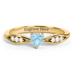 Heart Gemstone Promise Ring with Trio Set Accent Stones in 18K Gold Plated Silver