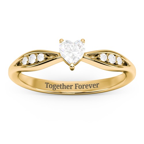 Heart Gemstone Promise Ring with Trio Set Accent Stones – 18K Gold Plated Silver with Diamond