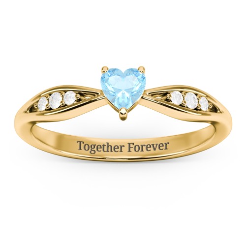 Heart Gemstone Promise Ring with Trio Set Accent Stones