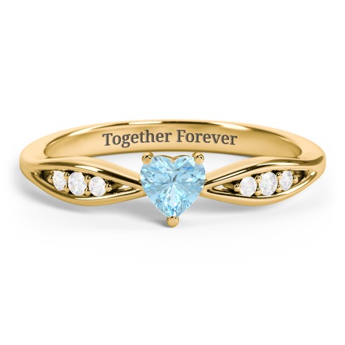 Heart Gemstone Promise Ring with Trio Set Accent Stones