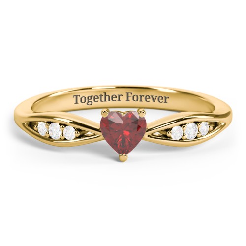 Heart Gemstone Promise Ring with Trio Set Accent Stones – 18K Gold Plated Silver with Garnet and White Premium Zirconia