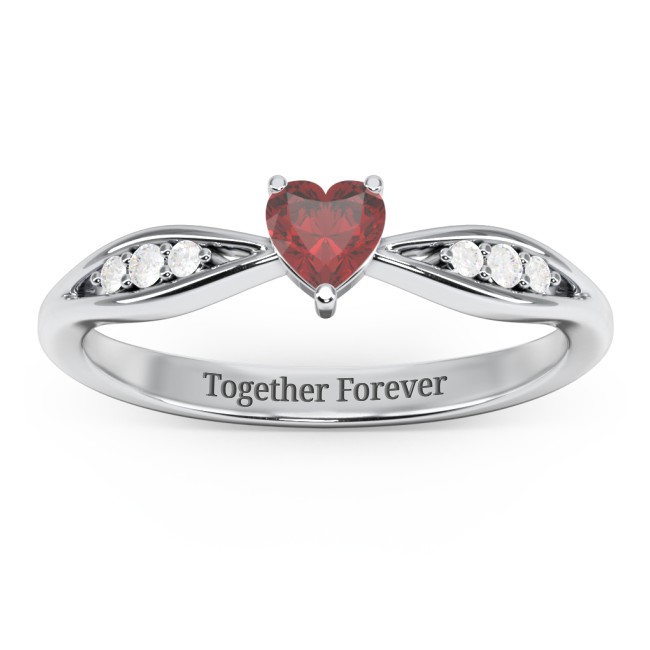 Promise Rings Inset Stone Sterling Silver Heart Gemstone Promise Ring with Trio Set Accent Stones ...