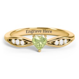 Heart Gemstone Promise Ring with Trio Set Accent Stones in 18K Gold Plated Silver with Peridot and White Premium Zirconia