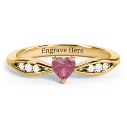 Heart Gemstone Promise Ring with Trio Set Accent Stones in 18K Gold Plated Silver with Pink Tourmaline and White Premium Zirconia