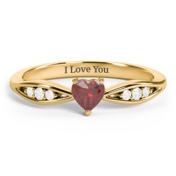 Heart Gemstone Promise Ring with Trio Set Accent Stones in 18K Gold Plated Silver with Garnet and White Premium Zirconia