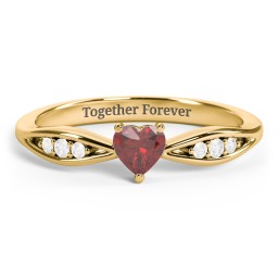 Heart Gemstone Promise Ring with Trio Set Accent Stones in 18K Gold Plated Silver with Garnet and White Premium Zirconia