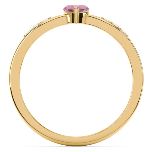 Heart Gemstone Promise Ring with Trio Set Accent Stones – 18K Gold Plated Silver with Pink Tourmaline and White Premium Zirconia
