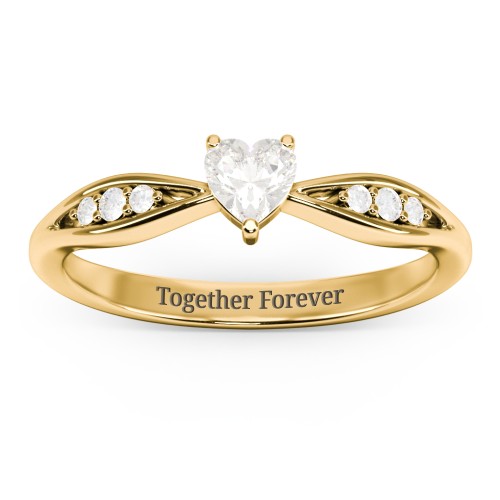 Heart Gemstone Promise Ring with Trio Set Accent Stones – 18K Gold Plated Silver with Cubic Zirconia and White Premium Zirconia