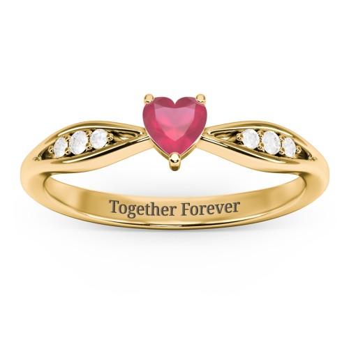 Heart Gemstone Promise Ring with Trio Set Accent Stones – 18K Gold Plated Silver with Ruby and White Premium Zirconia