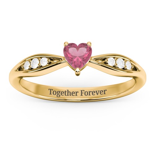 Heart Gemstone Promise Ring with Trio Set Accent Stones – 18K Gold Plated Silver with Pink Tourmaline and White Premium Zirconia