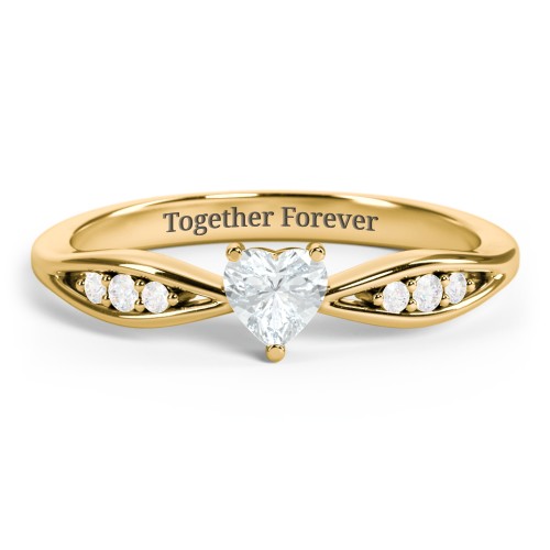Heart Gemstone Promise Ring with Trio Set Accent Stones – 18K Gold Plated Silver with Aquamarine and White Premium Zirconia