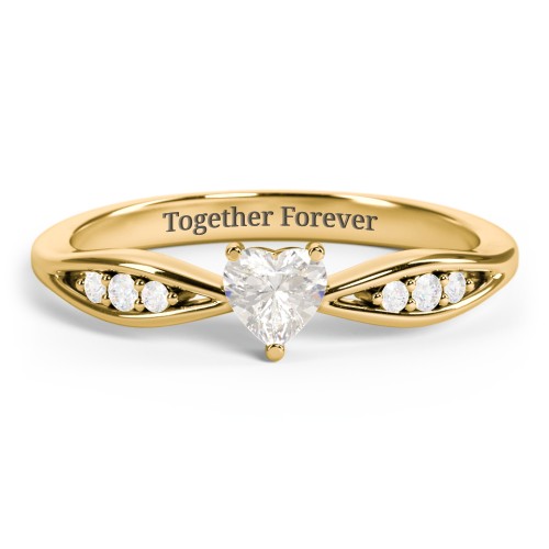 Heart Gemstone Promise Ring with Trio Set Accent Stones – 18K Gold Plated Silver with Cubic Zirconia and White Premium Zirconia
