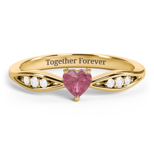 Heart Gemstone Promise Ring with Trio Set Accent Stones – 18K Gold Plated Silver with Pink Tourmaline and White Premium Zirconia