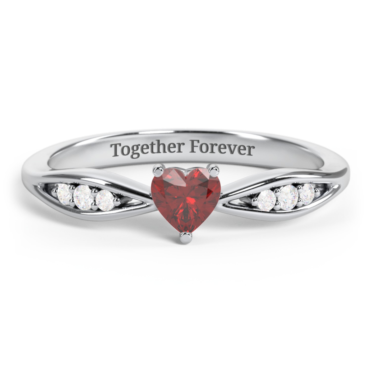 Heart Gemstone Promise Ring with Trio Set Accent Stones