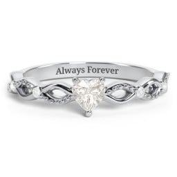 Twisted Vine Gemstone Heart Promise Ring with Accent Stones