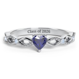 Twisted Vine Gemstone Heart Promise Ring with Accent Stones