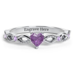 Twisted Vine Gemstone Heart Promise Ring with Accent Stones