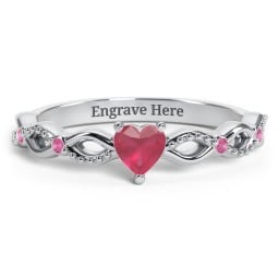 Twisted Vine Gemstone Heart Promise Ring with Accent Stones