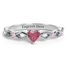 Twisted Vine Gemstone Heart Promise Ring with Accent Stones in 925 Sterling Silver with Pink Tourmaline and Fancy Pink Premium Zirconia