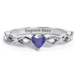 Twisted Vine Gemstone Heart Promise Ring with Accent Stones in 925 Sterling Silver with Blue Sapphire and Fancy Blue Premium Zirconia